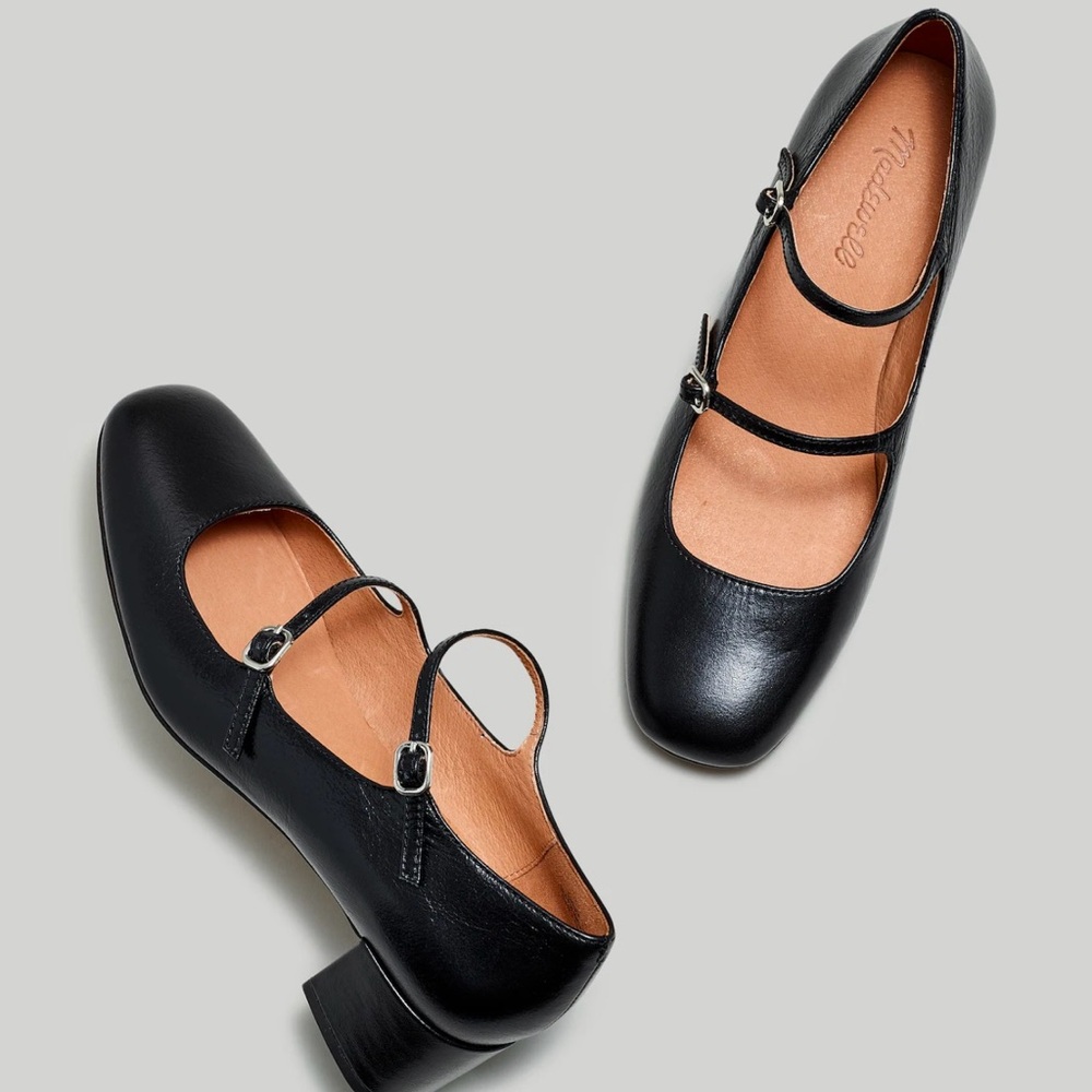 Madewell Black Heels with Mary Jane Style and Rounded Toe